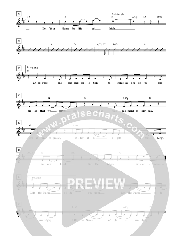 Lift The Name Lead Sheet (Jared Anderson)