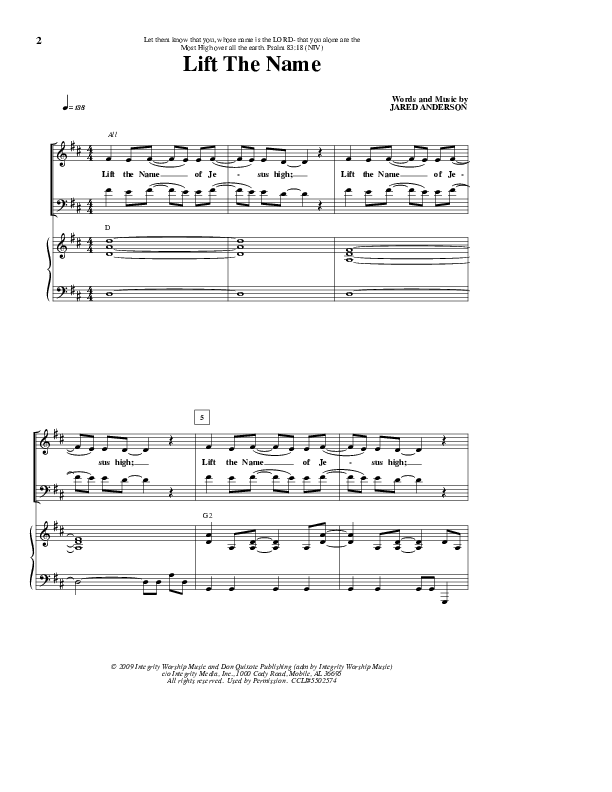 Lift The Name Lead & Piano (Jared Anderson)