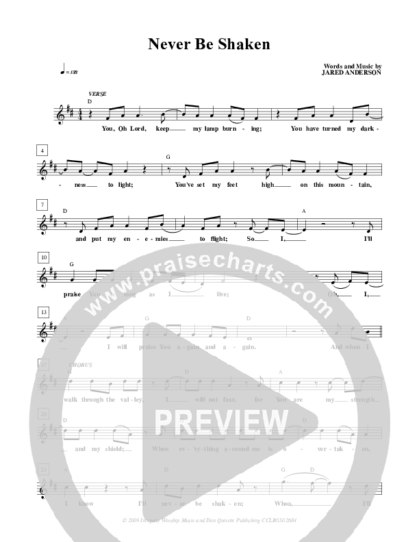 Never Be Shaken Lead Sheet (Jared Anderson)