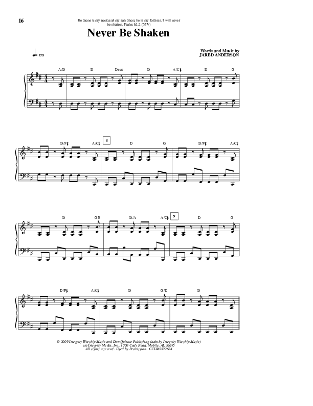Never Be Shaken Piano/Vocal & Lead (Jared Anderson)