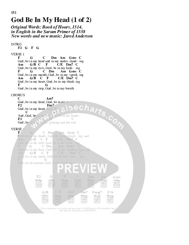 God Be In My Head Chord Chart (Jared Anderson)