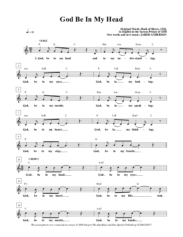 God Be In My Head Lead Sheet (Jared Anderson)