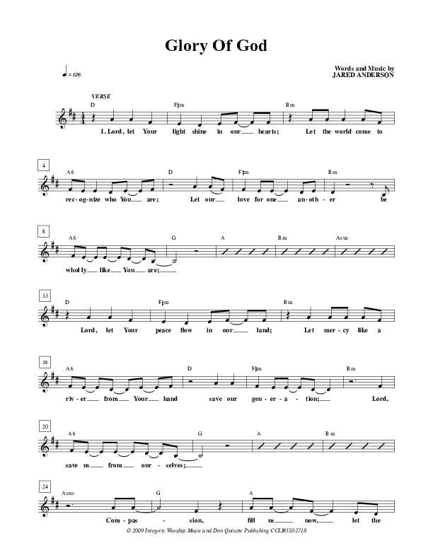 Glory of God Lead Sheet (Jared Anderson)