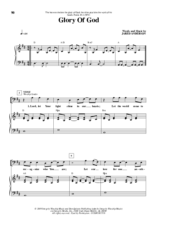 Glory of God Piano/Vocal (Jared Anderson)