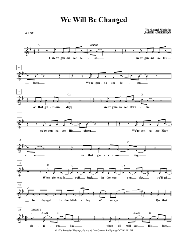 We Will Be Changed Lead Sheet (Jared Anderson)