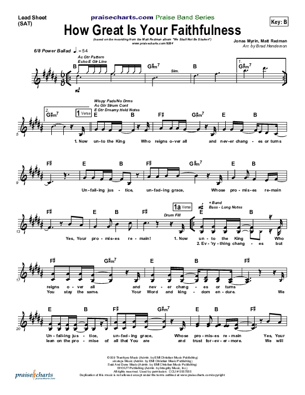 How Great Is Your Faithfulness Lead Sheet (Matt Redman)