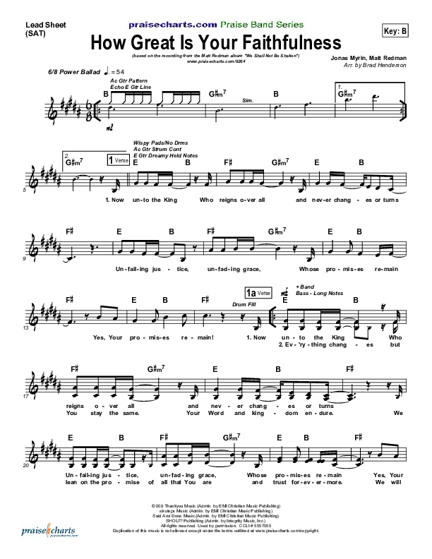 How Great Is Your Faithfulness Lead Sheet (SAT) (Matt Redman)