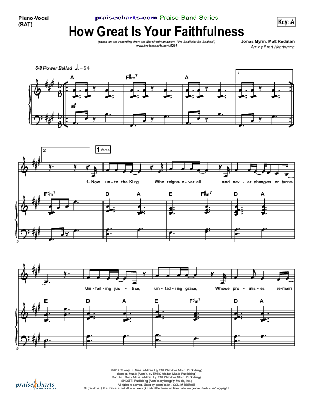 How Great Is Your Faithfulness Piano/Vocal (SAT) (Matt Redman)