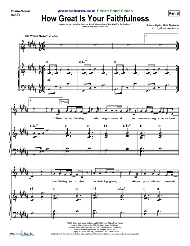 How Great Is Your Faithfulness Piano/Vocal (Matt Redman)