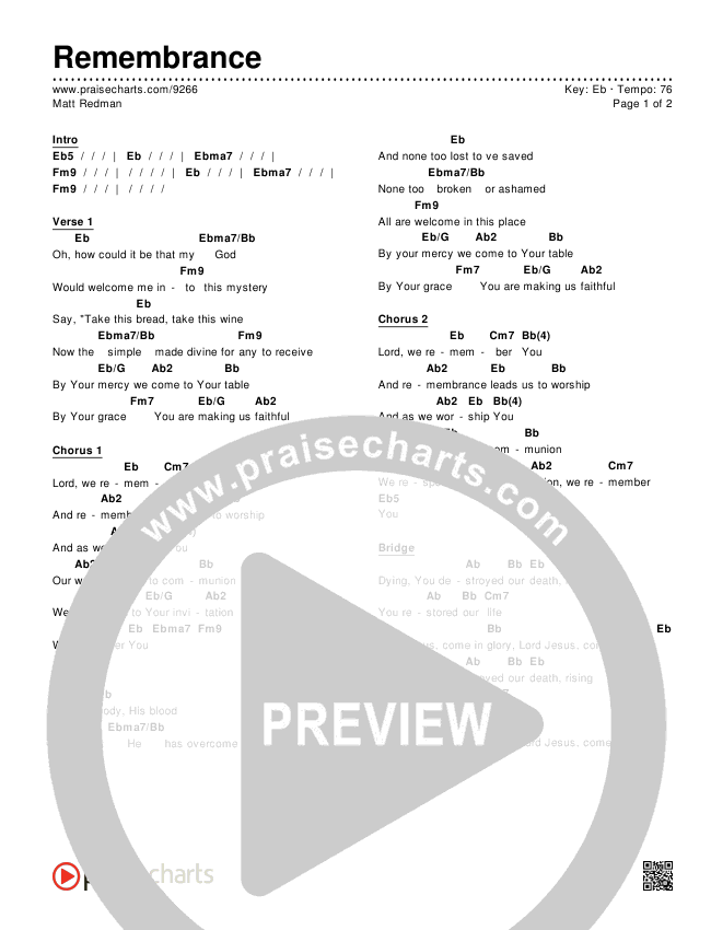 Remembrance Chords & Lyrics (Matt Redman)