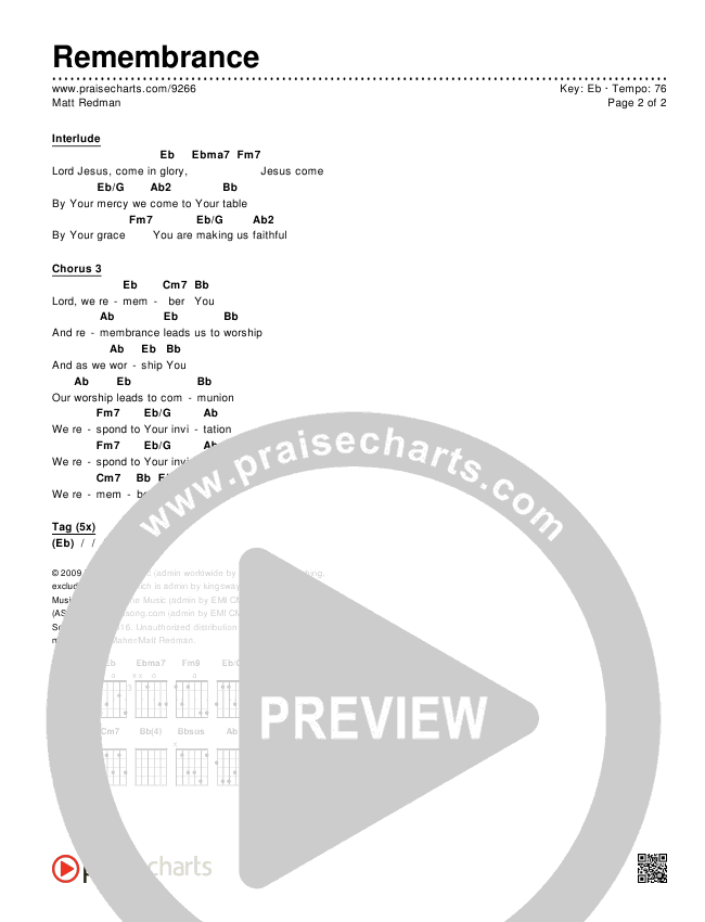 Remembrance Chords & Lyrics (Matt Redman)