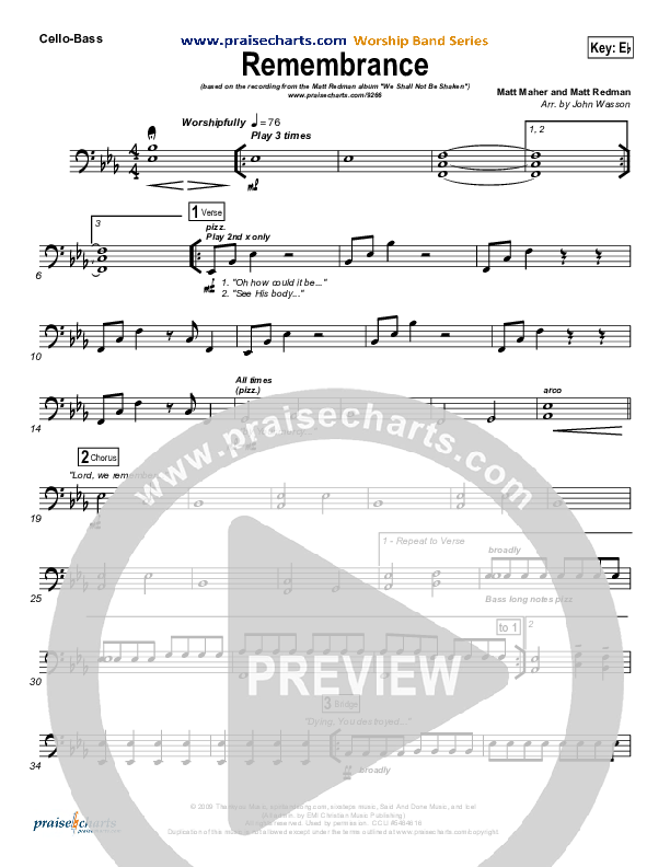 Remembrance Cello/Bass (Matt Redman)