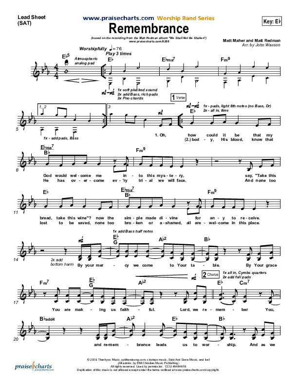 Remembrance Lead Sheet (Matt Redman)