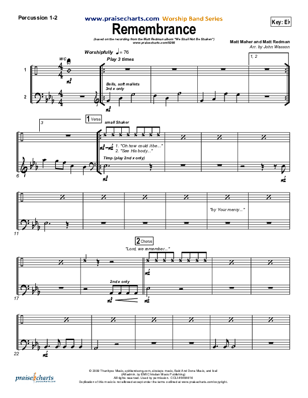 Remembrance Percussion 1/2 (Matt Redman)