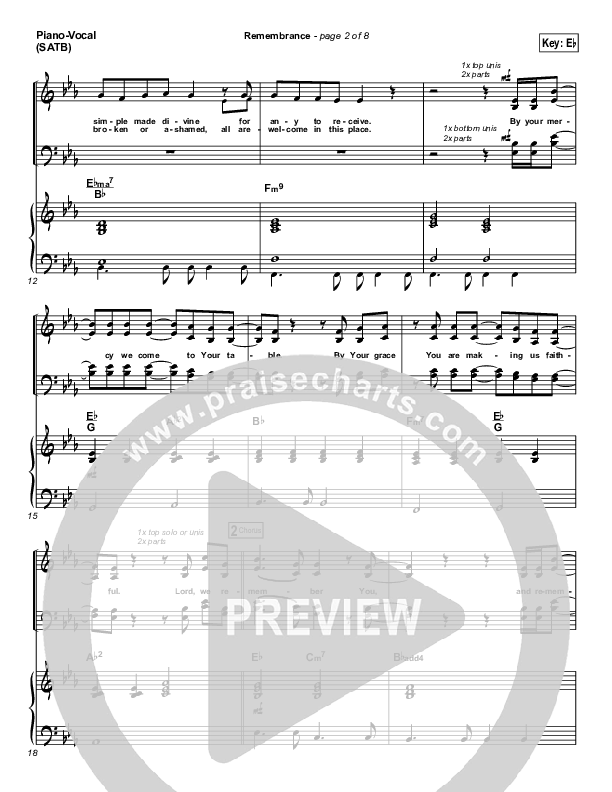 Remembrance Piano/Vocal (SATB) (Matt Redman)