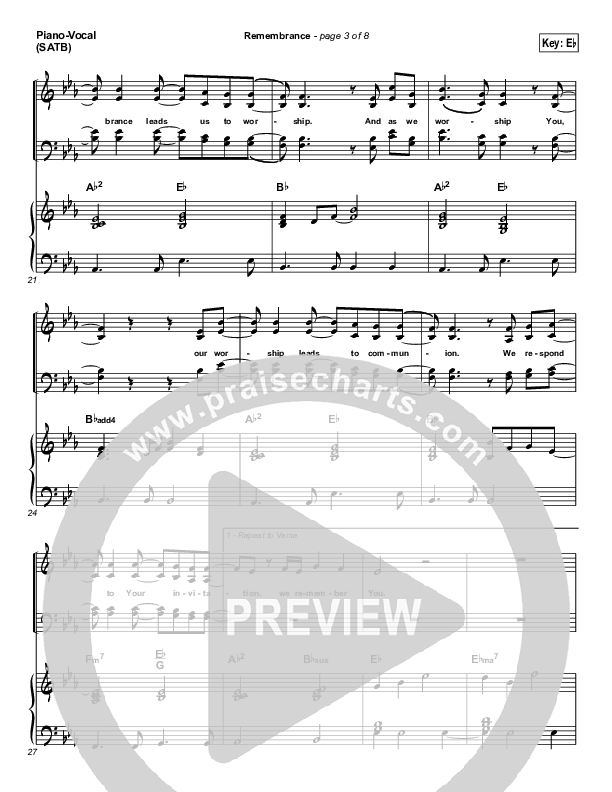 Remembrance Piano/Vocal (SATB) (Matt Redman)