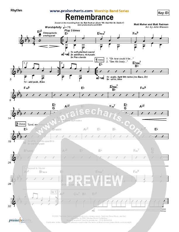 Remembrance Rhythm Chart (Matt Redman)