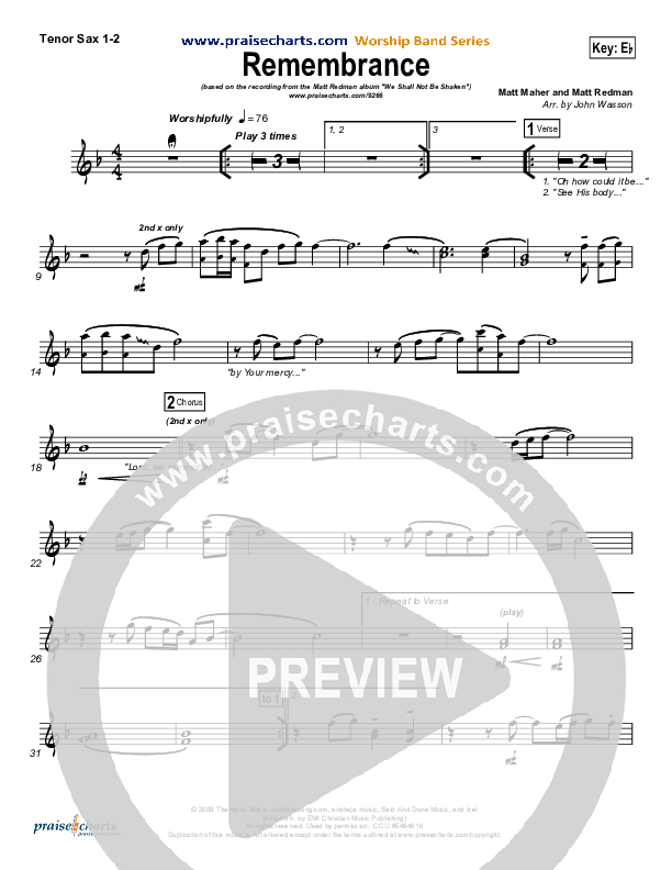 Remembrance Tenor Sax 1/2 (Matt Redman)