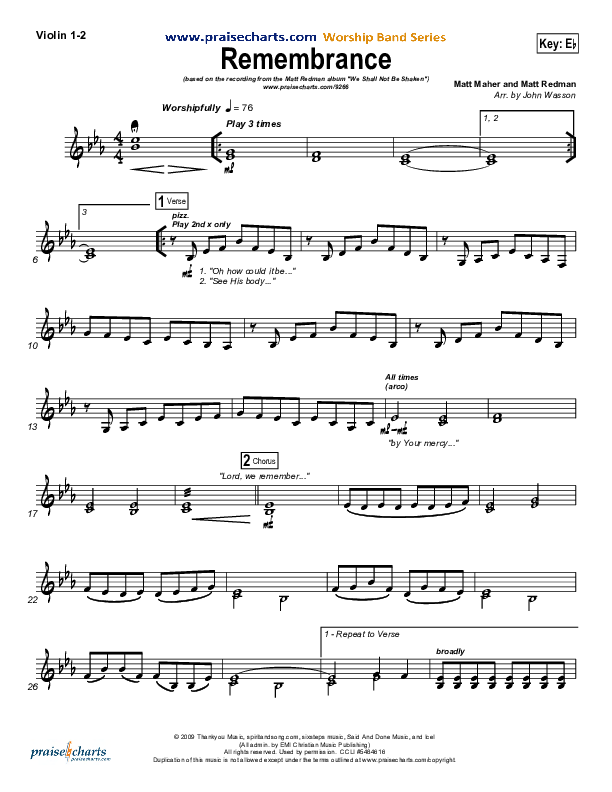 Remembrance Violin 1/2 (Matt Redman)