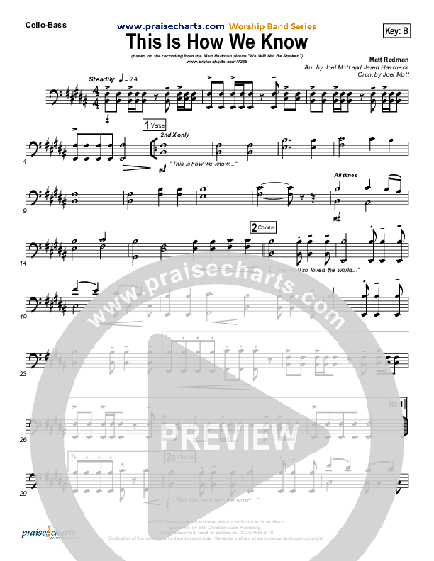 This Is How We Know Cello/Bass (Matt Redman)