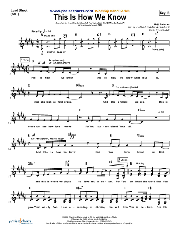 This Is How We Know Lead Sheet (Matt Redman)