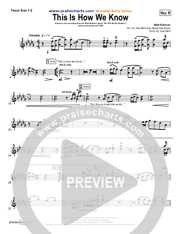 This Is How We Know Tenor Sax 1/2 (Matt Redman)