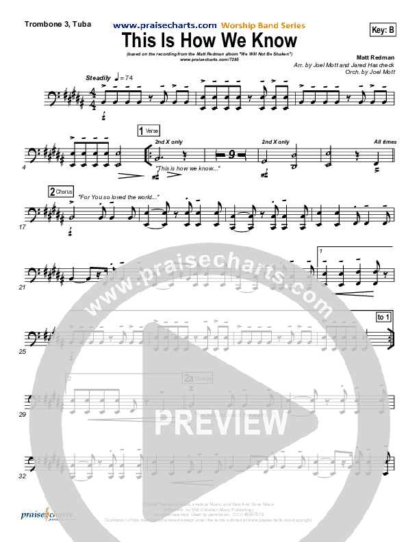 This Is How We Know Trombone 3/Tuba (Matt Redman)