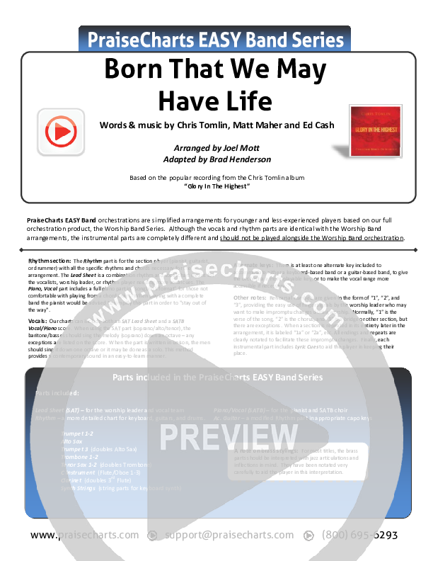 Born That We May Have Life Light Orchestration (Chris Tomlin)