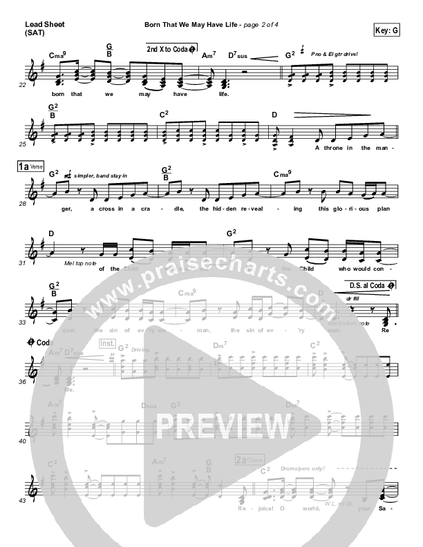 Born That We May Have Life Lead Sheet (Chris Tomlin)