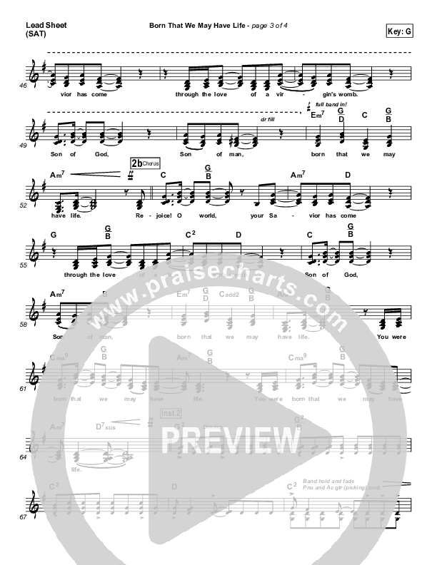 Born That We May Have Life Lead Sheet (Chris Tomlin)