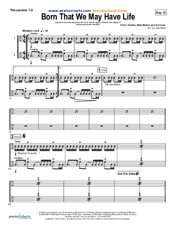 Born That We May Have Life Percussion (Chris Tomlin)