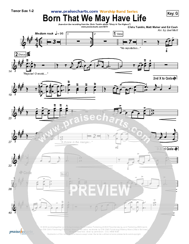 Born That We May Have Life Tenor Sax 1/2 (Chris Tomlin)
