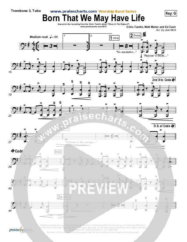Born That We May Have Life Trombone 3/Tuba (Chris Tomlin)