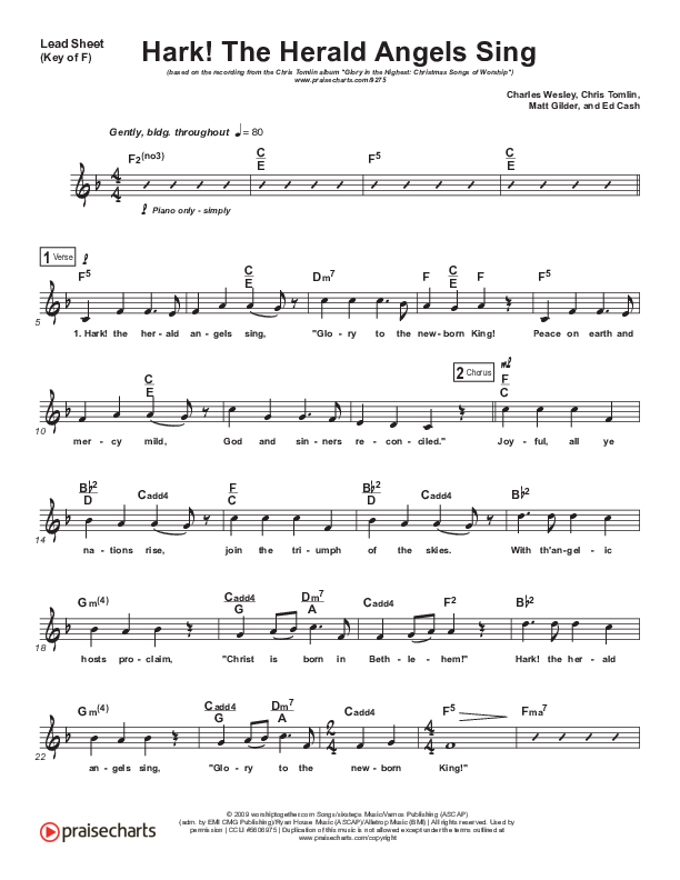 Hark The Herald Angels Sing Lead Sheet (Melody) (Chris Tomlin)