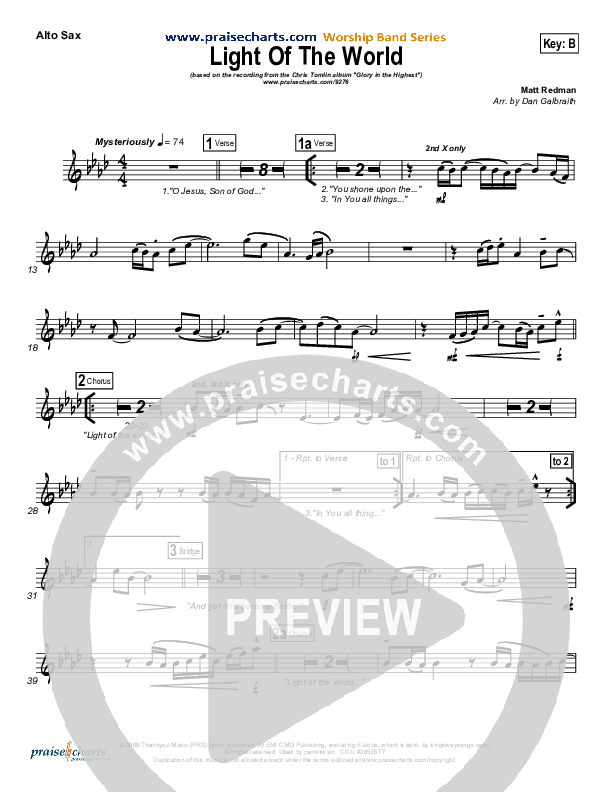 Light Of The World Alto Sax (Chris Tomlin)