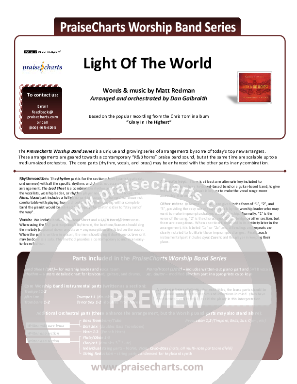 Light Of The World Cover Sheet (Chris Tomlin)