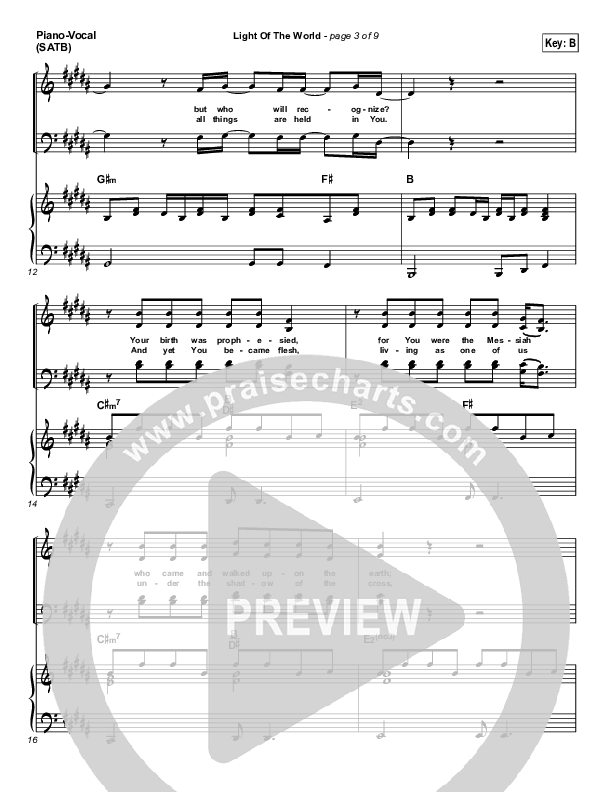 Light Of The World Piano/Vocal (SATB) (Chris Tomlin)