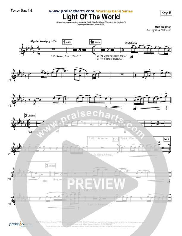 Light Of The World Tenor Sax 1/2 (Chris Tomlin)