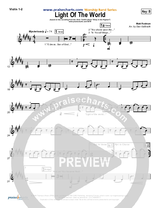 Light Of The World Violin 1/2 (Chris Tomlin)