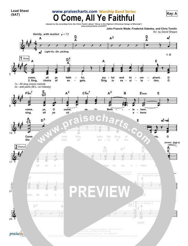Chris Tomlin O Come All Ye Faithful Chord Chart