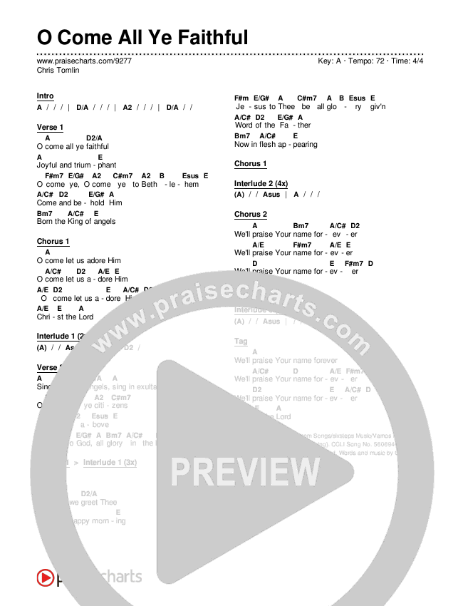 O Come All Ye Faithful Chords PDF (Chris Tomlin) - PraiseCharts