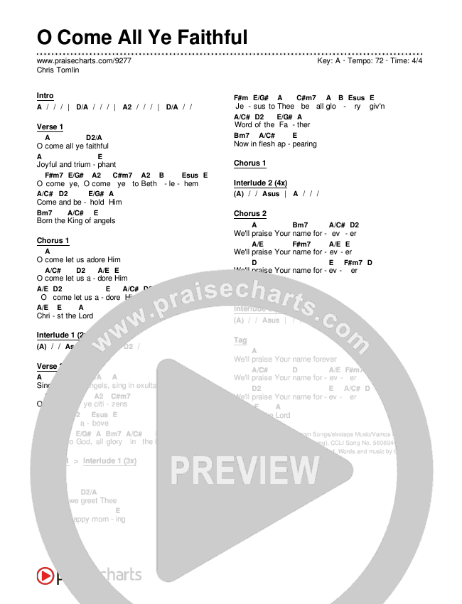 O Come All Ye Faithful Chords & Lyrics (Chris Tomlin)