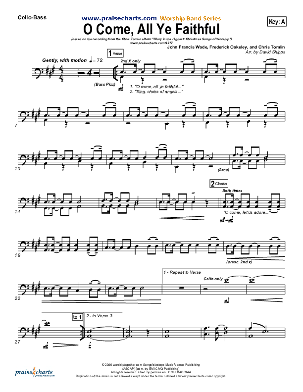 O Come All Ye Faithful Cello/Bass (Chris Tomlin)