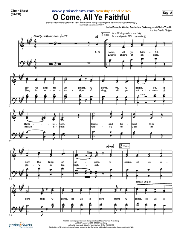 O Come All Ye Faithful Choir Sheet (SATB) (Chris Tomlin)