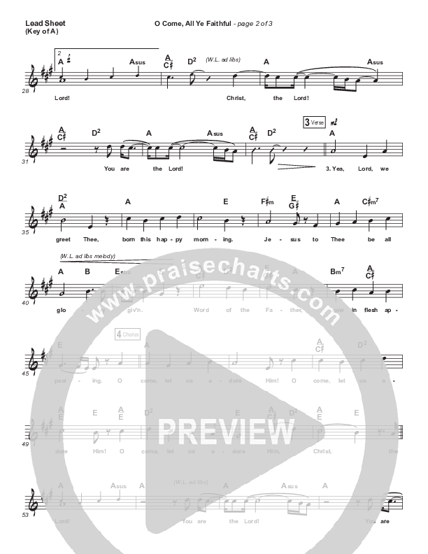 O Come All Ye Faithful Lead Sheet (Melody) (Chris Tomlin)