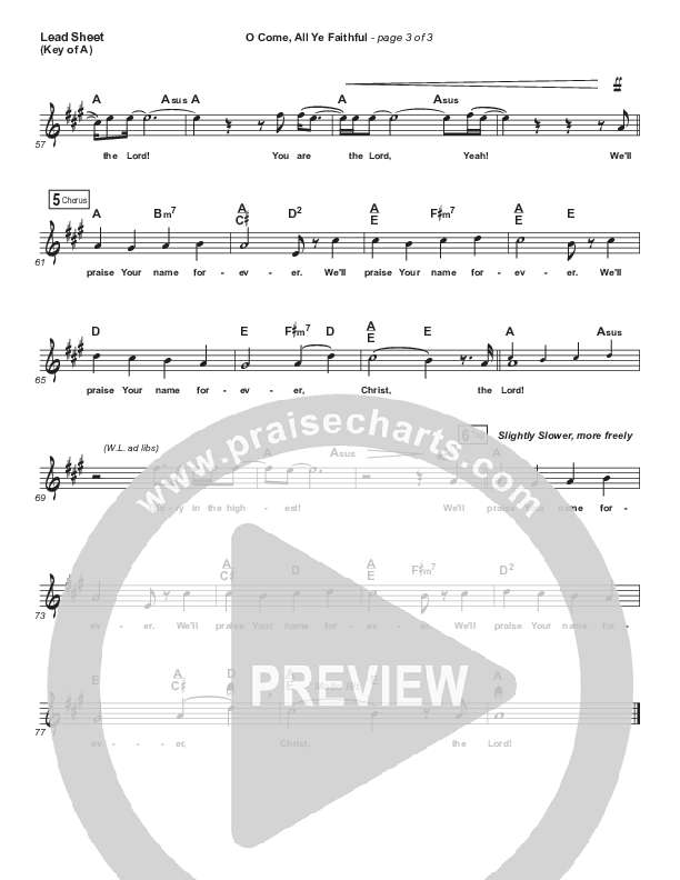 O Come All Ye Faithful Lead Sheet (Melody) (Chris Tomlin)