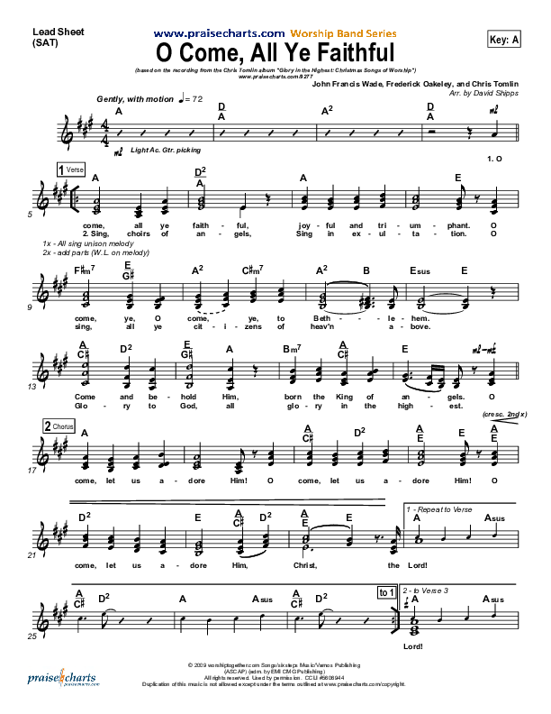 O Come All Ye Faithful Lead Sheet (SAT) (Chris Tomlin)