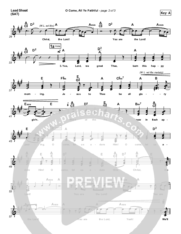 O Come All Ye Faithful Lead Sheet (SAT) (Chris Tomlin)