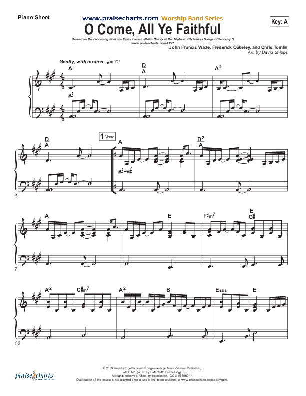 O Come All Ye Faithful Piano Sheet (Chris Tomlin)