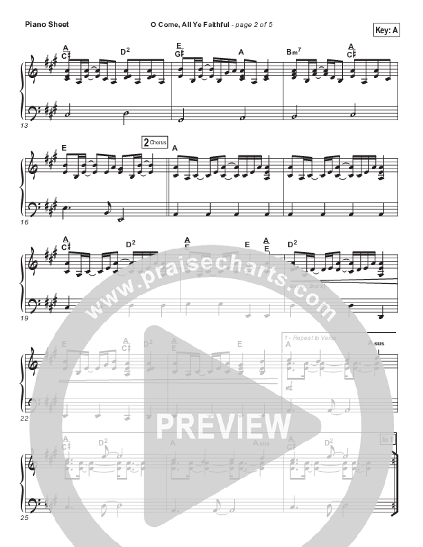 O Come All Ye Faithful Piano Sheet (Chris Tomlin)